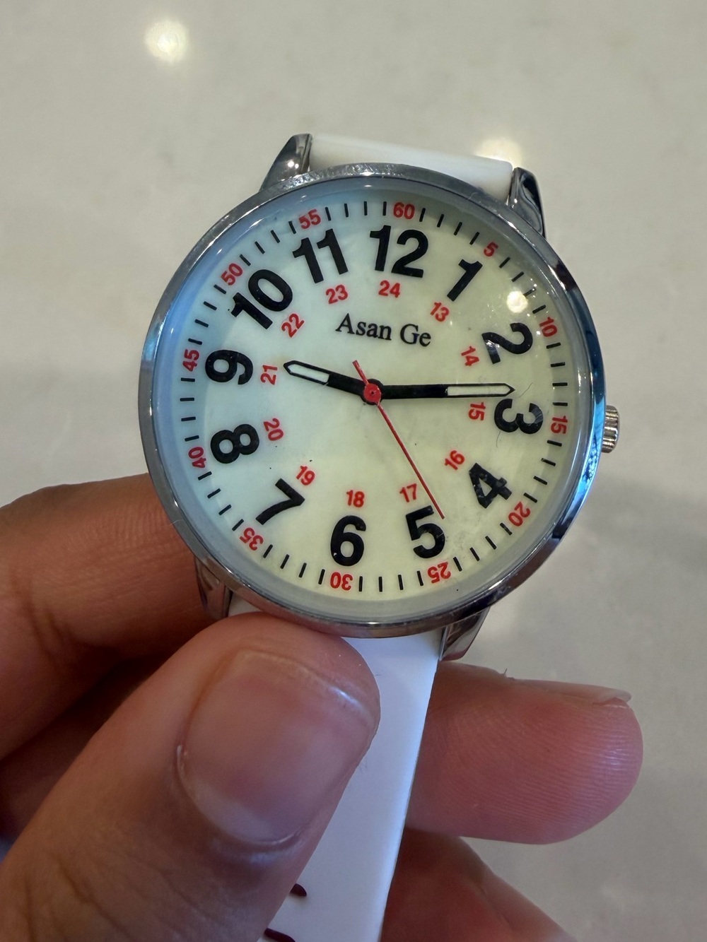 Asan Ge White Nursing Watch Analog 24 Hour Military Time Silicone Band Like New - Picture 3 of 5